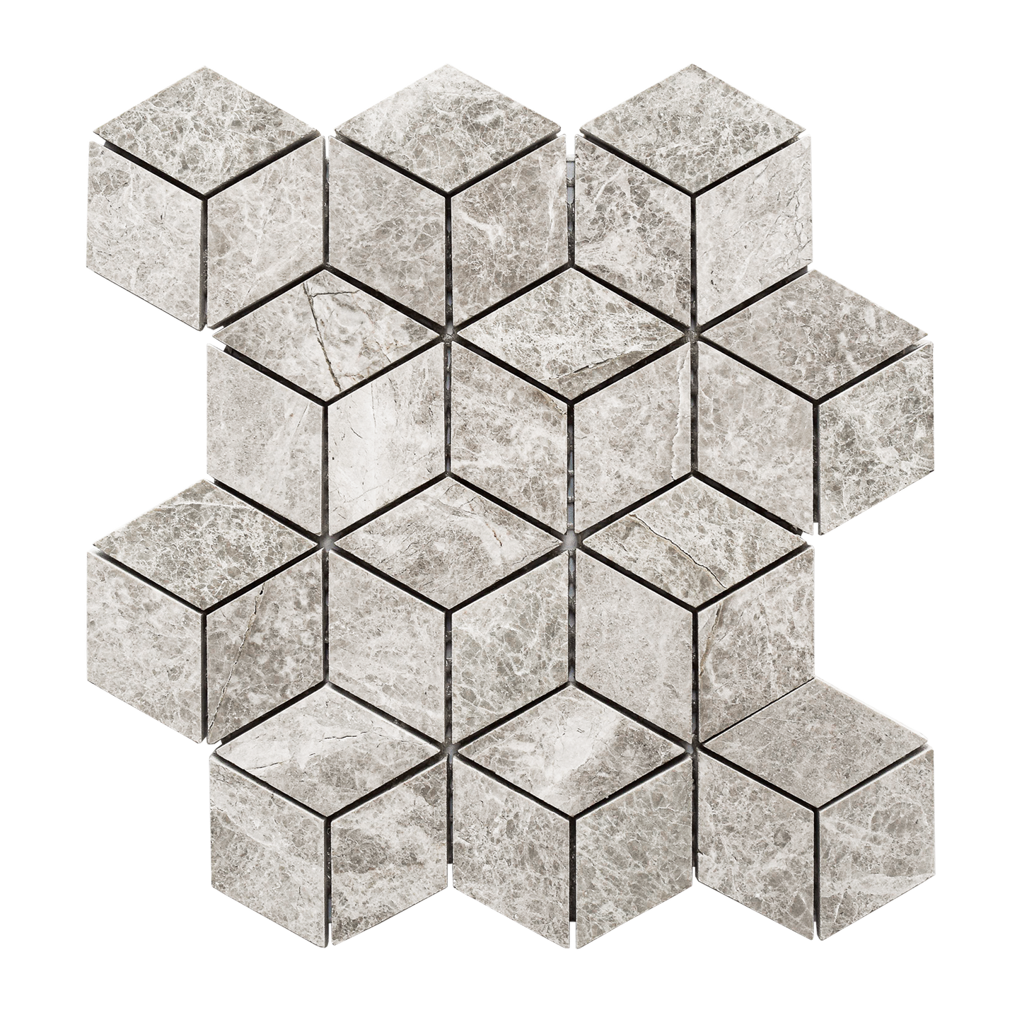Marble Express Natural Stone Mosaic Diamond Cube Silver Grey Natural Stone Mosaic by KLD Home