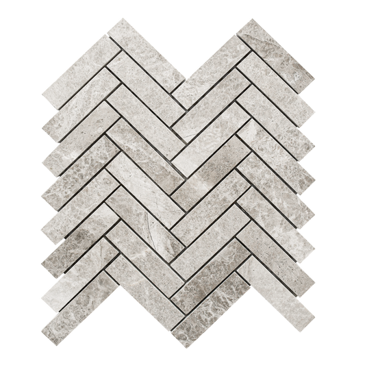 Marble Express Natural Stone Mosaic Herringbone Silver Grey Natural Stone Mosaic by KLD Home